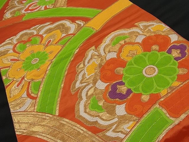 平和屋着物■六通柄袋帯 唐織 竹垣花菱文 金糸 逸品 n-fn0358