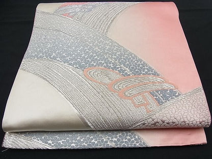 平和屋着物■六通柄袋帯 唐織 束ね熨斗舞花文 銀糸 逸品 n-fn0384
