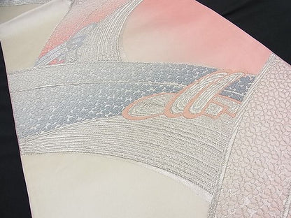 平和屋着物■六通柄袋帯 唐織 束ね熨斗舞花文 銀糸 逸品 n-fn0384