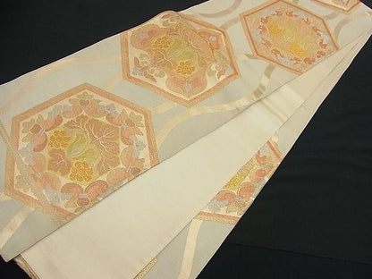 平和屋着物■六通柄袋帯 亀甲葡萄蔦の葉文 金銀糸 逸品 n-fn0506