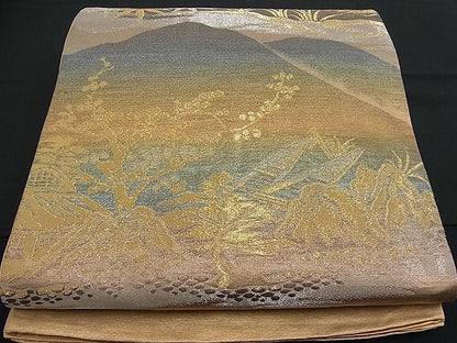 平和屋着物■六通柄袋帯 遠山風景文 金銀糸 逸品 n-fn0512