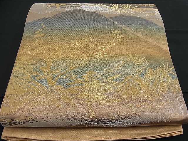 平和屋着物■六通柄袋帯 遠山風景文 金銀糸 逸品 n-fn0512