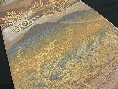 平和屋着物■六通柄袋帯 遠山風景文 金銀糸 逸品 n-fn0512