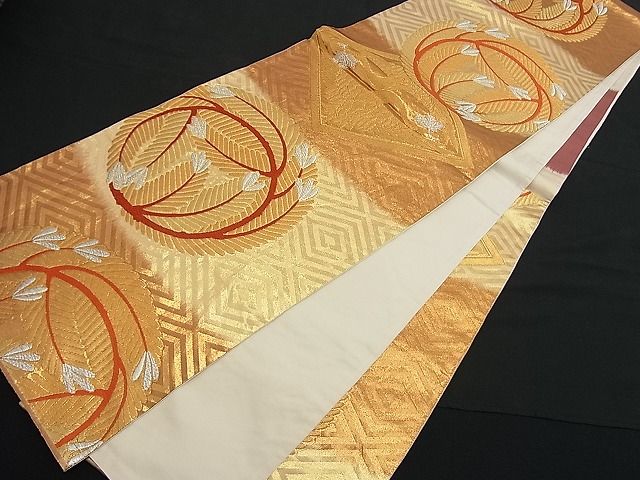平和屋着物■六通柄袋帯 唐織 向かい鶴松吉祥文 金銀糸 逸品 n-fn0525