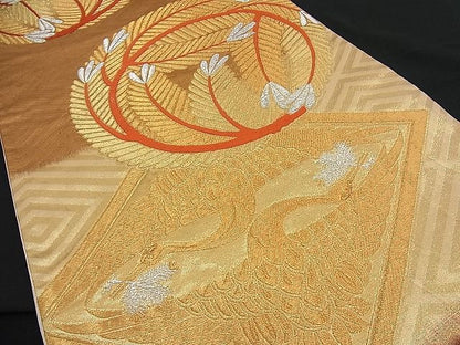 平和屋着物■六通柄袋帯 唐織 向かい鶴松吉祥文 金銀糸 逸品 n-fn0525