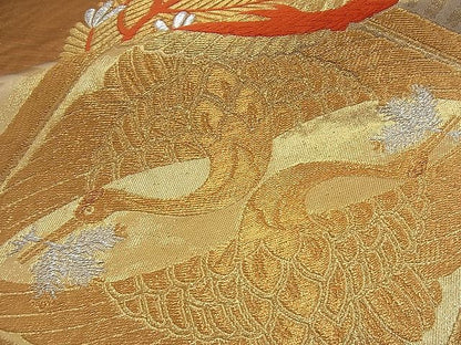 平和屋着物■六通柄袋帯 唐織 向かい鶴松吉祥文 金銀糸 逸品 n-fn0525