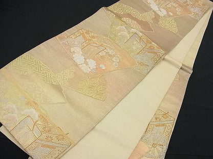 平和屋着物■六通柄袋帯 鞘型形地紋扇面 金銀糸 逸品 n-fn0568