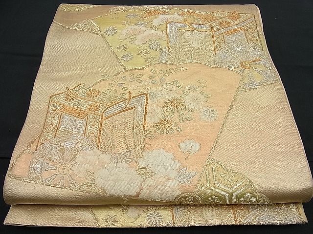 平和屋着物■六通柄袋帯 鞘型形地紋扇面 金銀糸 逸品 n-fn0568