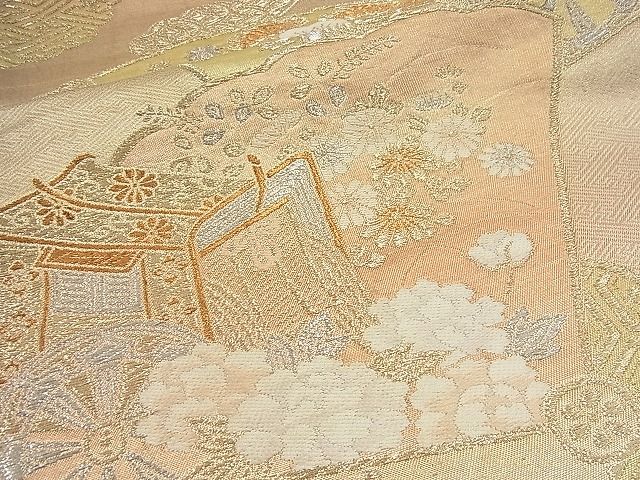 平和屋着物■六通柄袋帯 鞘型形地紋扇面 金銀糸 逸品 n-fn0568