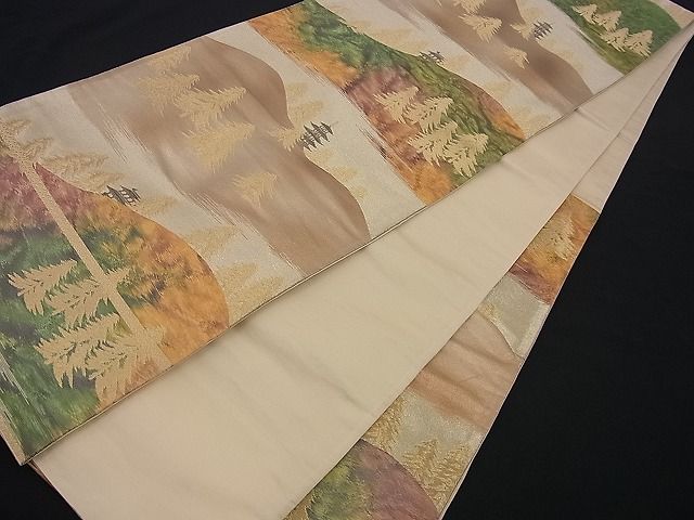 平和屋着物■六通柄袋帯 樹林風景文 金糸 逸品 n-fn0723