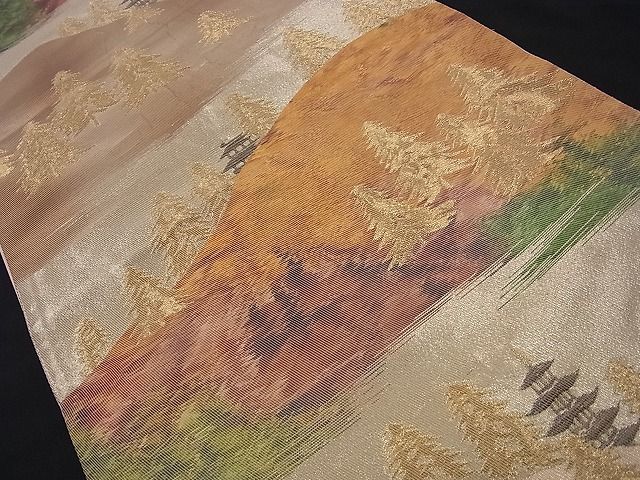 平和屋着物■六通柄袋帯 樹林風景文 金糸 逸品 n-fn0723