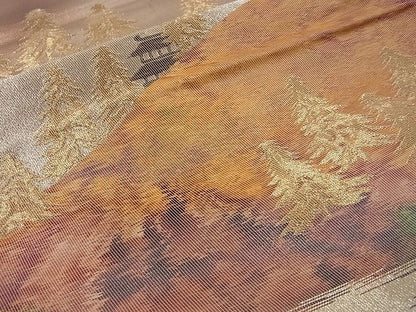 平和屋着物■六通柄袋帯 樹林風景文 金糸 逸品 n-fn0723