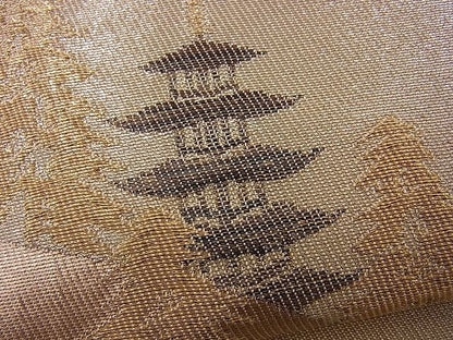 平和屋着物■六通柄袋帯 樹林風景文 金糸 逸品 n-fn0723