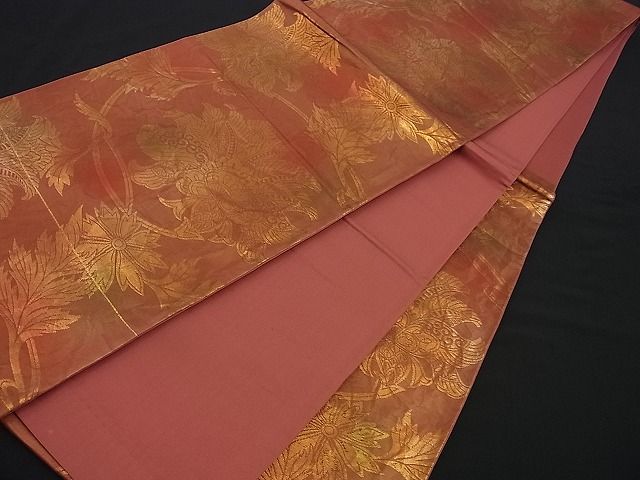 平和屋着物■六通柄袋帯 更紗花文 金糸 逸品 n-fn0724