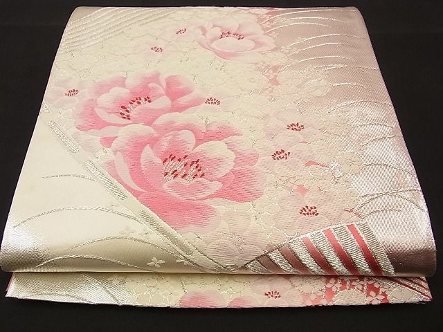 平和屋着物■六通柄袋帯 唐織 扇面花文 銀糸 逸品 n-fn0884