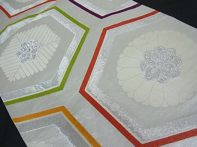 平和屋着物■六通柄袋帯 唐織 亀甲菊松葉 銀糸 逸品 ft0338