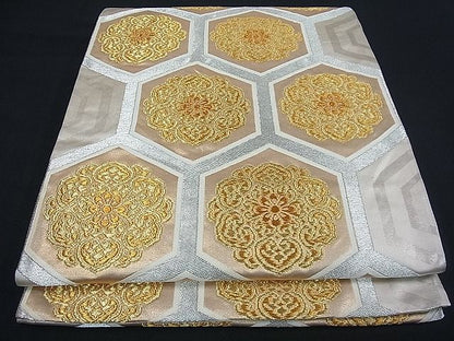 平和屋着物■六通柄袋帯 亀甲花文 金銀糸 逸品 ft0497