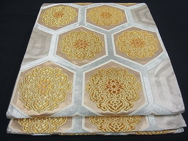 平和屋着物■六通柄袋帯 亀甲花文 金銀糸 逸品 ft0497