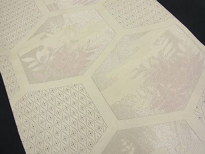 平和屋着物■六通柄袋帯 亀甲草葉文 銀糸 逸品 n-fw0936