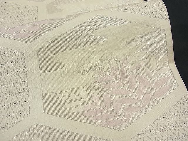 平和屋着物■六通柄袋帯 亀甲草葉文 銀糸 逸品 n-fw0936