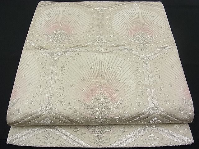 平和屋着物■六通柄袋帯 唐織 亀甲孔雀文 銀糸 逸品 n-fw0948