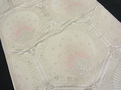 平和屋着物■六通柄袋帯 唐織 亀甲孔雀文 銀糸 逸品 n-fw0948