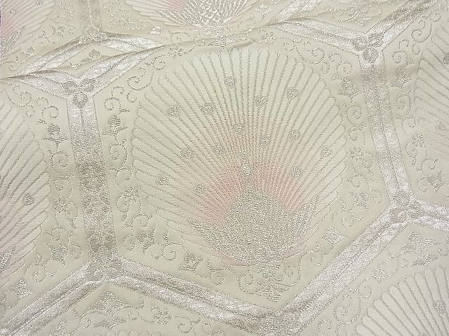 平和屋着物■六通柄袋帯 唐織 亀甲孔雀文 銀糸 逸品 n-fw0948