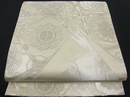 平和屋着物■六通柄袋帯 切嵌天井花文 銀糸 逸品 n-fw0955