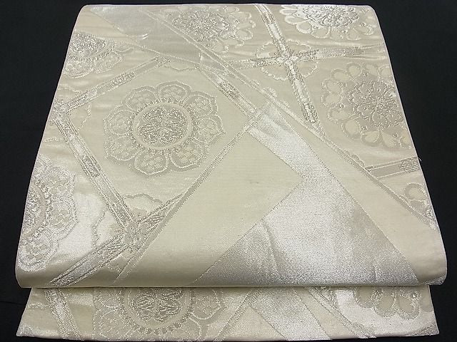 平和屋着物■六通柄袋帯 切嵌天井花文 銀糸 逸品 n-fw0955