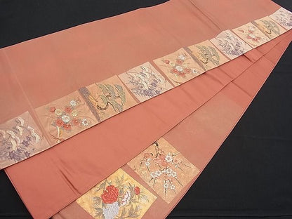 平和屋着物■六通太鼓柄袋帯 唐織 春秋草花色紙文 金糸 逸品 n-fw1071