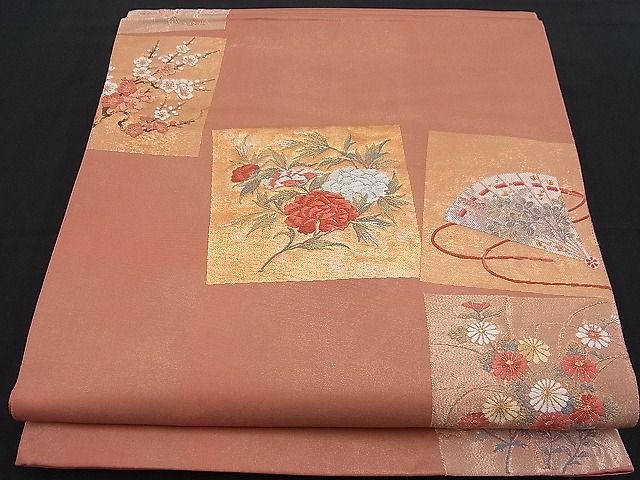 平和屋着物■六通太鼓柄袋帯 唐織 春秋草花色紙文 金糸 逸品 n-fw1071