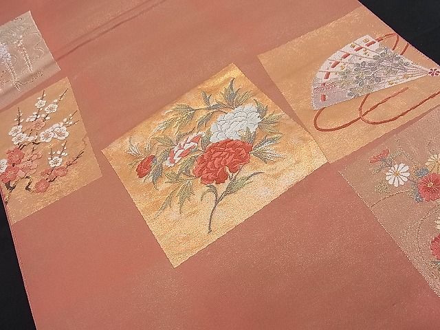 平和屋着物■六通太鼓柄袋帯 唐織 春秋草花色紙文 金糸 逸品 n-fw1071