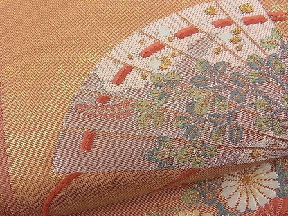 平和屋着物■六通太鼓柄袋帯 唐織 春秋草花色紙文 金糸 逸品 n-fw1071
