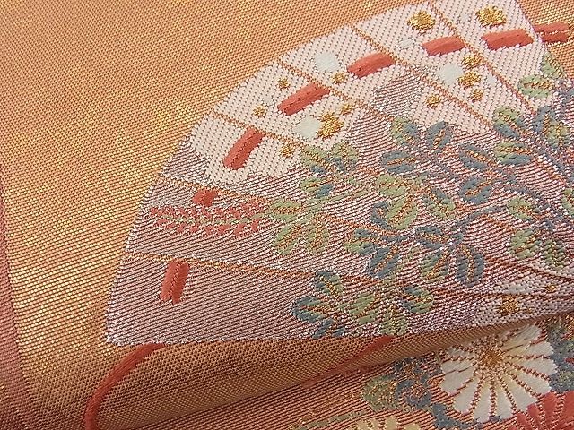 平和屋着物■六通太鼓柄袋帯 唐織 春秋草花色紙文 金糸 逸品 n-fw1071