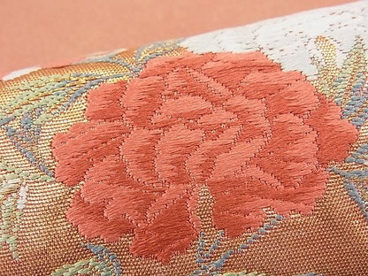 平和屋着物■六通太鼓柄袋帯 唐織 春秋草花色紙文 金糸 逸品 n-fw1071