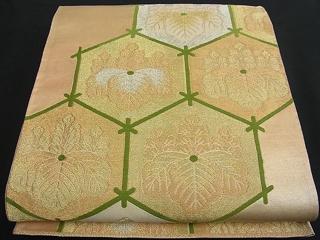平和屋着物■六通柄袋帯　亀甲桐文　金銀糸　逸品　n-fw1148