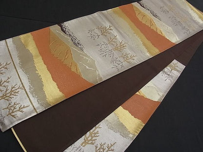 平和屋着物■西陣 六通柄袋帯 遠山樹林文 金銀糸 逸品 n-fw1432