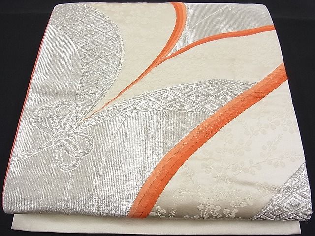 平和屋着物■六通柄袋帯 唐織 結び紐吉祥文 銀糸 逸品 n-fw1454