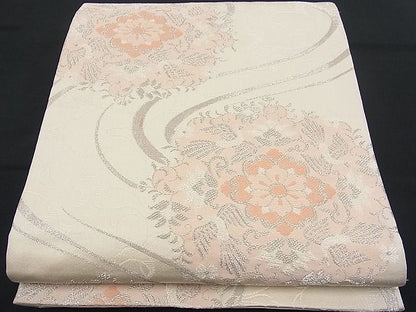 平和屋着物■六通柄袋帯 流水花鳥文 銀糸 逸品 n-fw1661