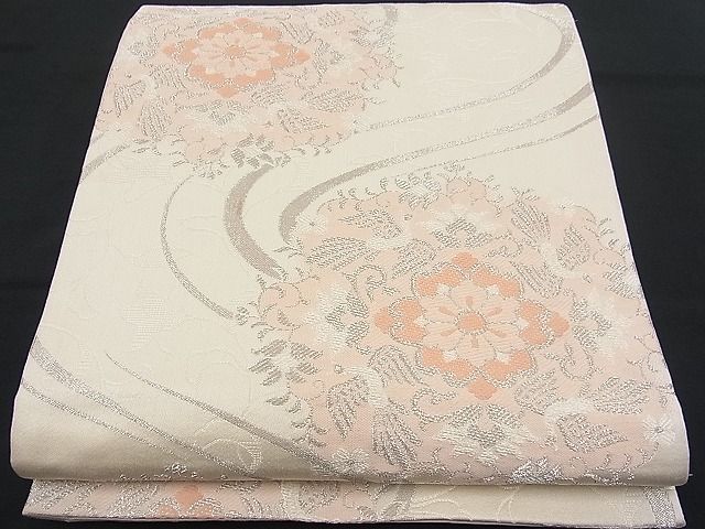 平和屋着物■六通柄袋帯 流水花鳥文 銀糸 逸品 n-fw1661