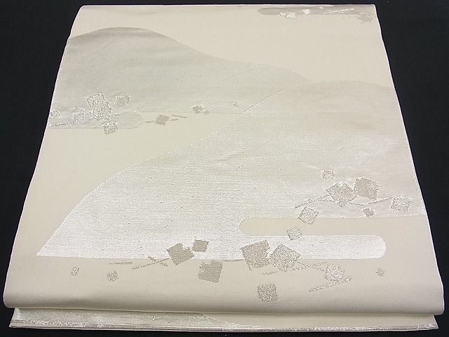 平和屋着物■六通柄 本袋帯 エ霞遠山箔散らし 銀糸 逸品 n-fw1663