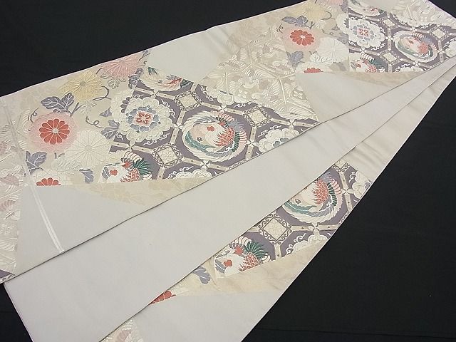 平和屋着物■六通柄袋帯 唐織 切嵌鳳凰草花文 銀糸 逸品 n-fw1664