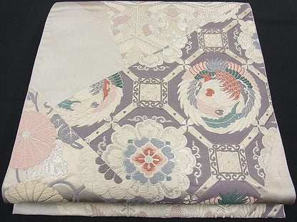 平和屋着物■六通柄袋帯 唐織 切嵌鳳凰草花文 銀糸 逸品 n-fw1664