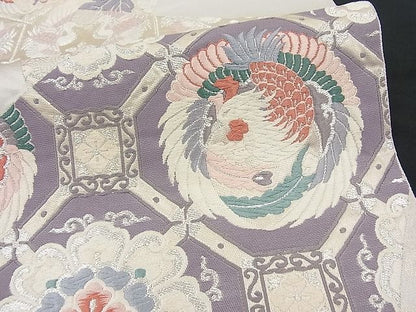 平和屋着物■六通柄袋帯 唐織 切嵌鳳凰草花文 銀糸 逸品 n-fw1664