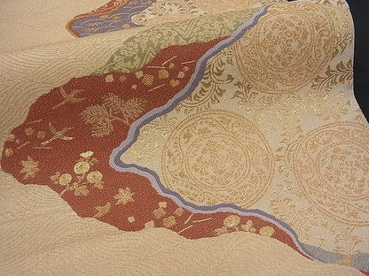 平和屋着物■六通柄袋帯 道長唐草丸文 金糸 逸品 n-fw1667