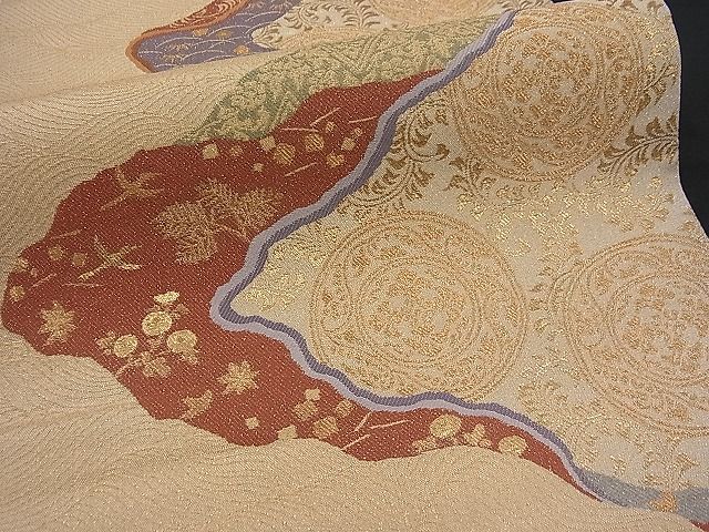 平和屋着物■六通柄袋帯 道長唐草丸文 金糸 逸品 n-fw1667