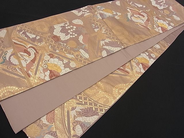 平和屋着物■六通柄袋帯 向かい鳥吉祥花文 金糸 逸品 n-fw1691