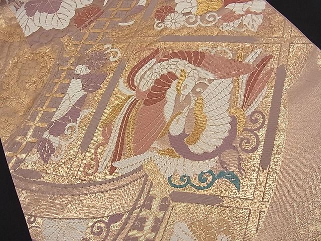 平和屋着物■六通柄袋帯 向かい鳥吉祥花文 金糸 逸品 n-fw1691