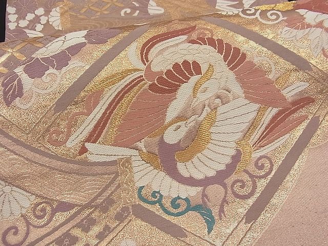 平和屋着物■六通柄袋帯 向かい鳥吉祥花文 金糸 逸品 n-fw1691