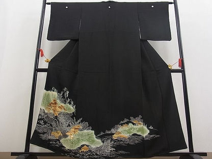 平和屋着物■豪華黒留袖　駒刺繍　風景文　金彩　逸品　n-fw1707